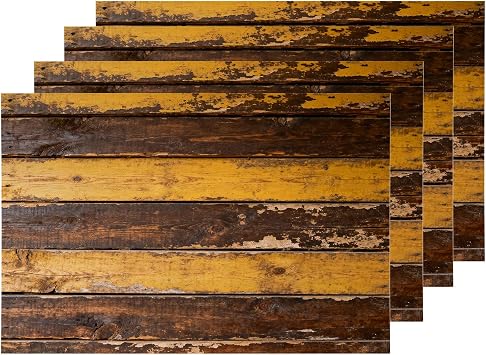 Shrahala Brown Wood Plank Placemats, Stripeds Abstract Hardwood Table Mat Linen Burlap Washable Double-Deck Heat Insulation for Dining Table Kitchen Table Set of 4 12 x 16 inch
