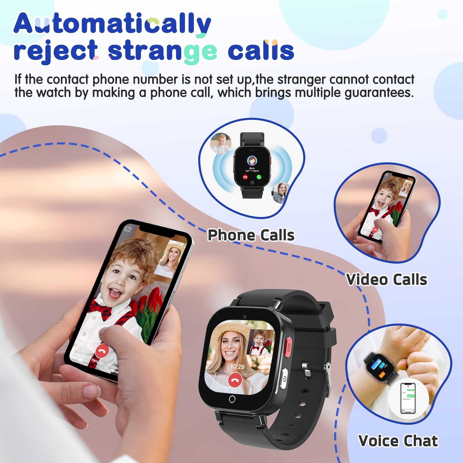 4G Smartwatch Bambini - IP68 Smart watch Telefono con Videochiamata, WIFI, Chat Vocale, GPS, SOS, Modo Classe, Registratore Contatti Modificabili, Regalo di Compleanno per Ragazzi e Ragazze Età 4-12