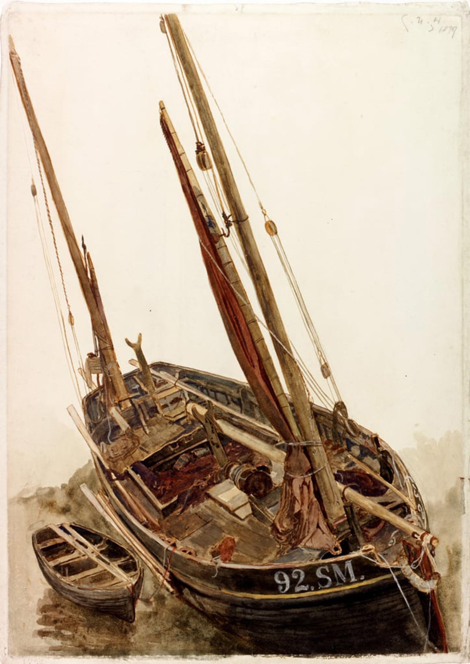 SERENDIPITP Retro Picture Poster Wall Art Pictures Painting Study of a Fishing Boat and Dinghy by Charles Napier Hemy Wall Art Canvas Print for Wall Decor 60x90cm