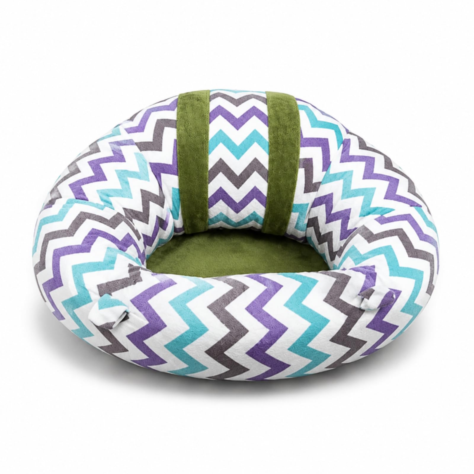 Baby Support Sofa Seat Plush Chair with White, Aqua Blue, Purple, Grey Chevron Print & Olive Green Cushion | Soft Infant Sitting Support Seat | Gift for 6-24 Months Boys, Girls & Kids-image-6