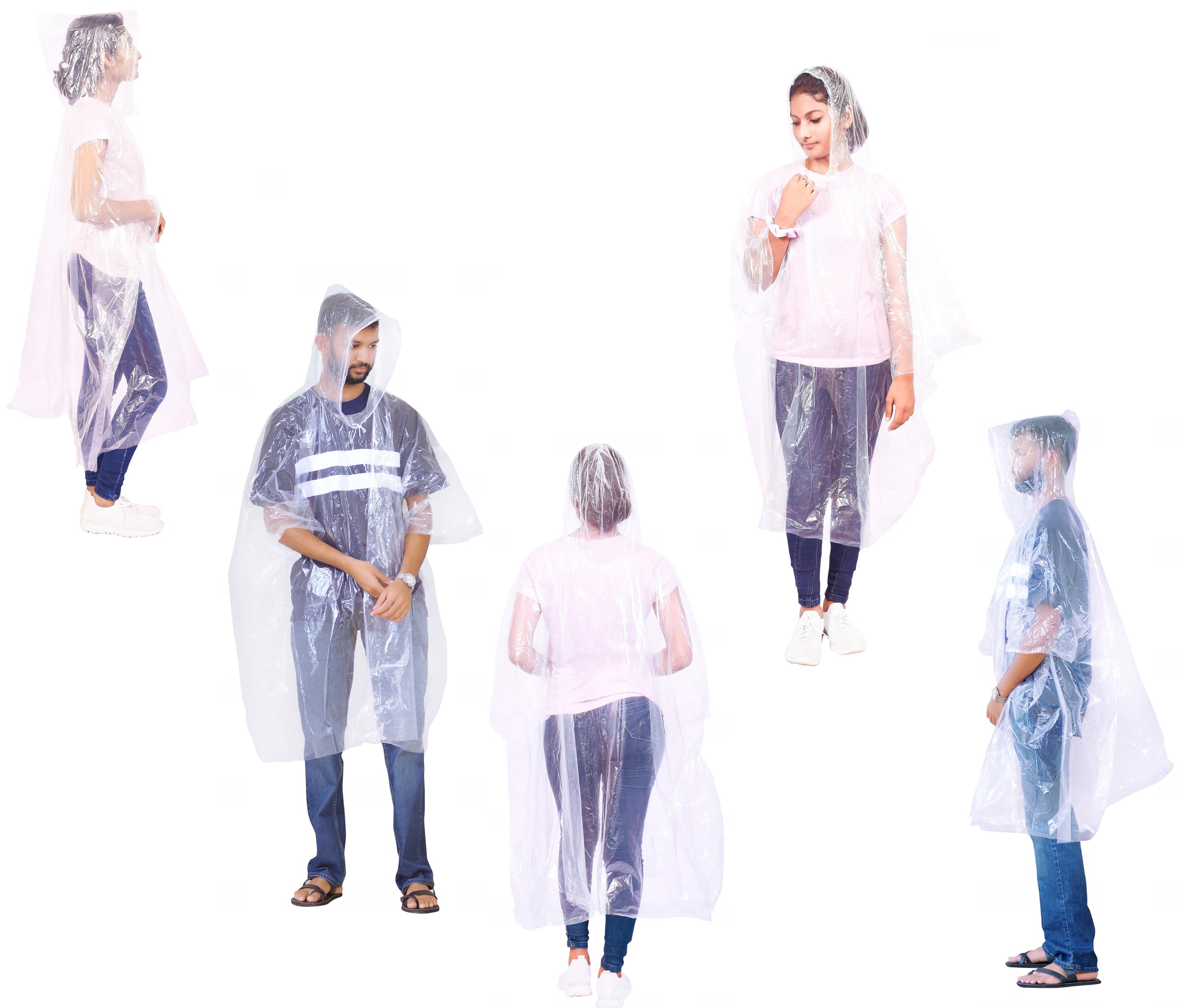 Start and Drive Ltd Poncho Rain Coat Transparent Waterproof Plastic Poncho Adult Size Disposable Ponchos with Hoods, Emergency Raincoats, Rain Ponchos (5 pcs, Transparent)