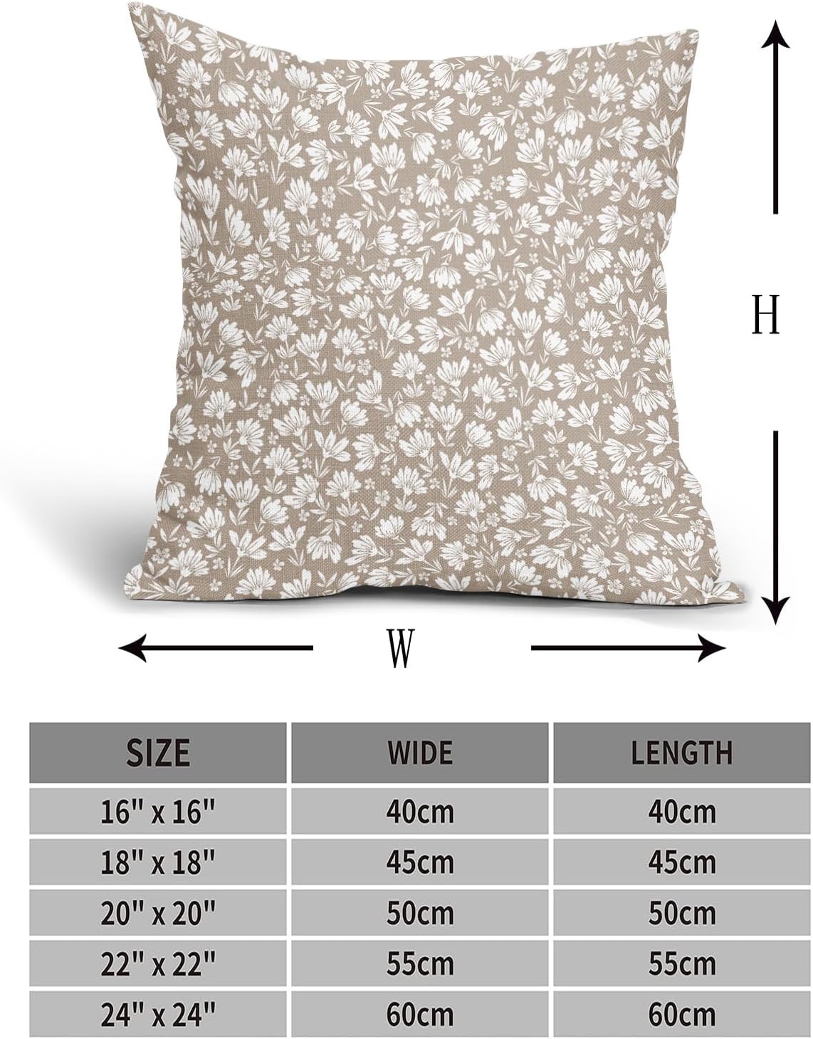 Tan Khaki Beige Daisy Floral Pillow Covers 22X22 Inch Vintage Flowers Decorative Pillow Cases Set of 2 Block Print Cotton Linen Throw Pillows Farmhouse Decor For Sofa Couch Porch Bed Cushion Outdoor - Image 4