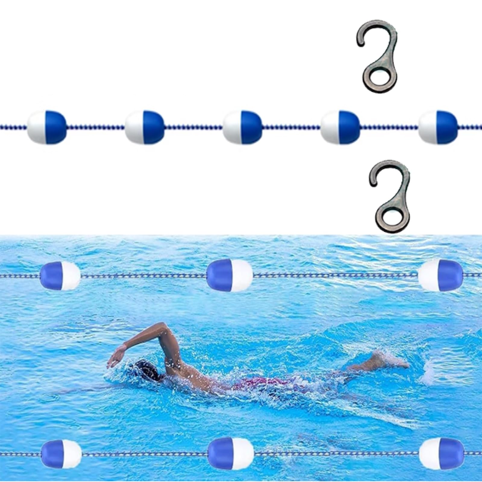 WOTZOV Pool Lane Dividers,10Ft/16Ft/20Ft/26Ft/30Ft/40Ft Long Swimming Pool Safety Divider Rope & Float Kits, Blue White Pool Lane Buoy Lines For Inground Pools/Commercial Compet，9m/29.5ft