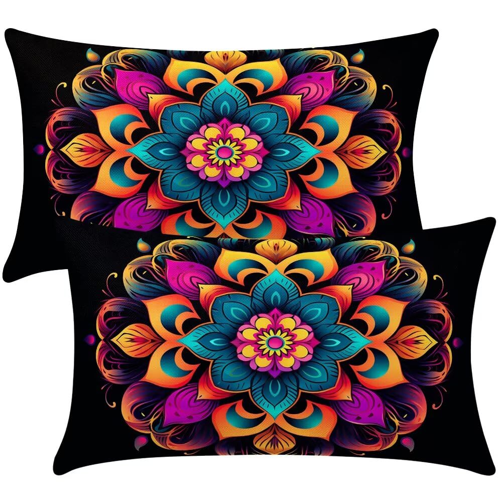 Abstract Cushion Covers 30x50 cm Set of 2 Decorative Pillows Mandala Throw Pillow Case Rectangle Cushion Cover Couch Cushions Covers for Living Room Bedroom with Invisible Zipper 12x20 Inch -SC478