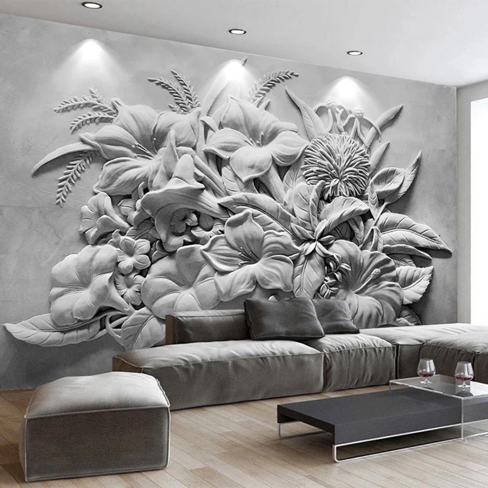Papier peint à fleurs en relief 3D pour créer un salon chaleureux et cosy