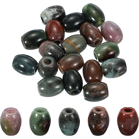 uxcell 20 Pcs Large Hole Beads, 5mm Gemstone Barrel Rondelle Beads Natural European Stone Bead for DIY Jewelry Making Keychain Bracelet Necklace, Multi Green