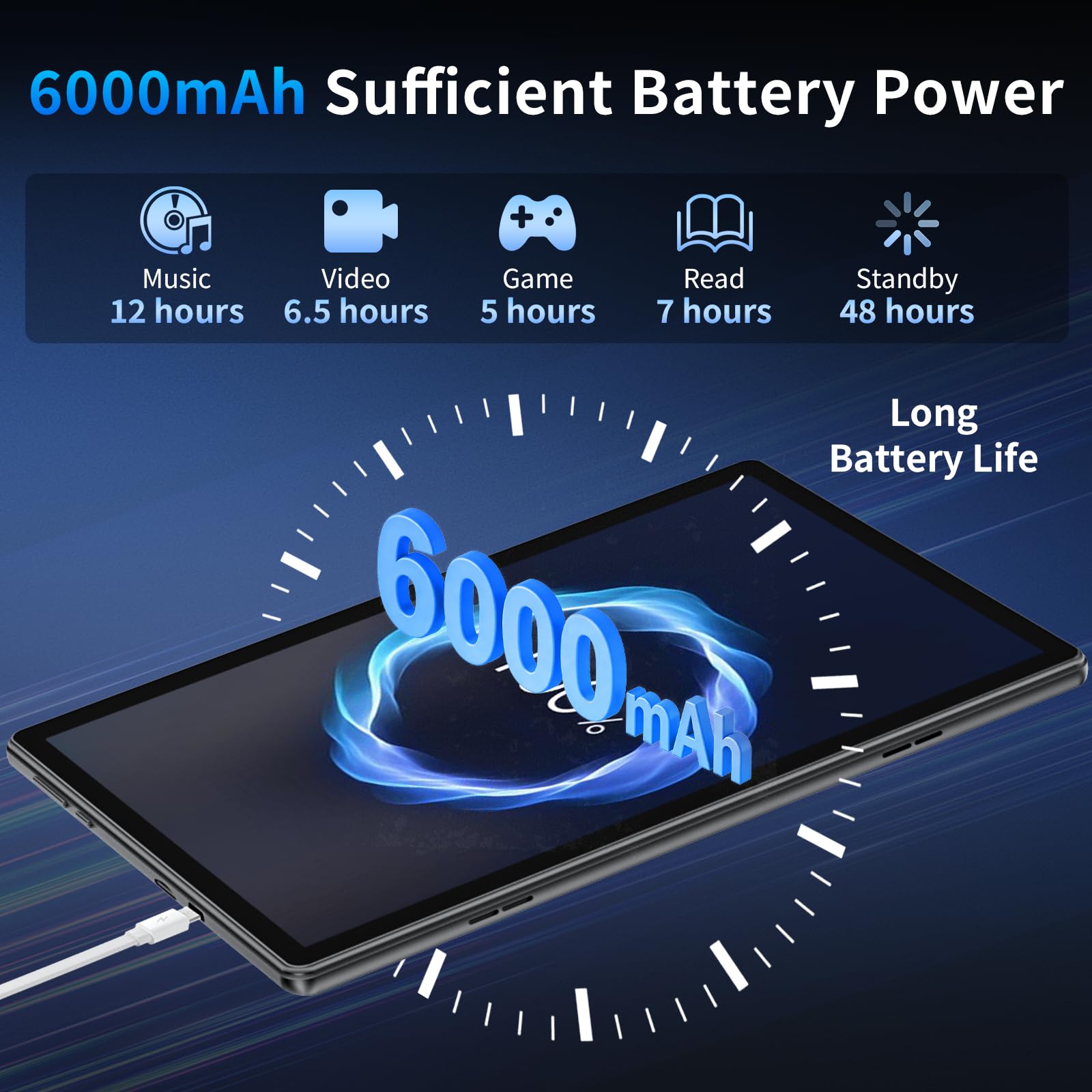 10 Zoll Tablet Android 15 mit Schutzhülle, Octa-Core-Prozessor, 18 GB RAM + 128 GB ROM + 1 TB Erweiterbar, 1280 x 800, 6000 mAh, 5 MP + 8 MP, Wi-Fi 6, BT 5.2, Schwarz