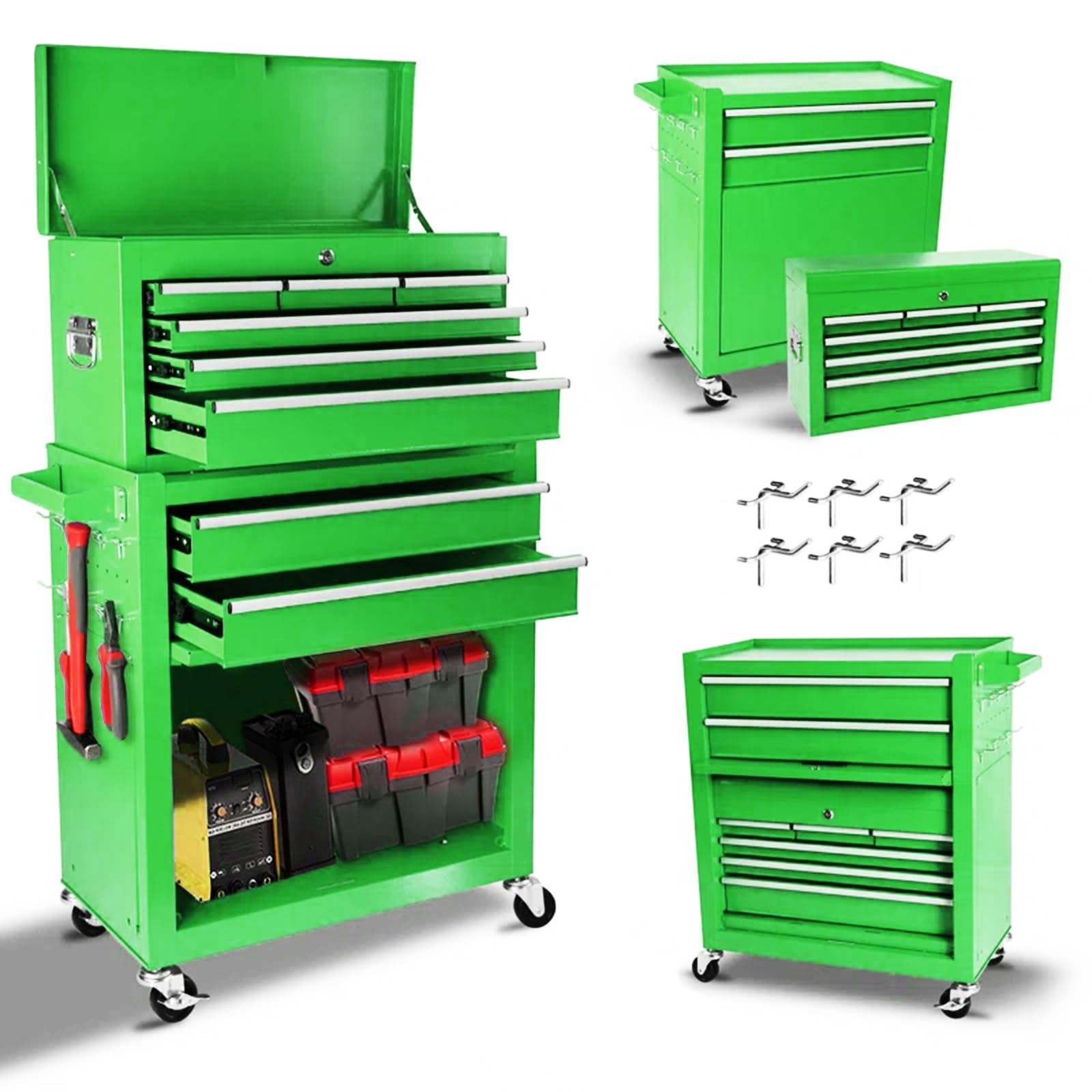 Clickoods 8-Drawer Rolling Tool Chest with Detachable Top Tool Box, Lockable Metal Tool Cabinet, and Liner, Heavy-Duty Storage Organizer with Wheels