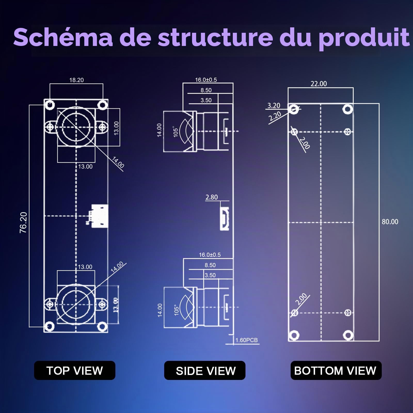 Module Caméra USB Double Objectif 1080P 60fps, Caméra Industrielle UVC Synchronisée sans Distorsion, Caméra Stéréoscopique Vision 3D avec Objectif M12 pour PC Windows Linux Mac