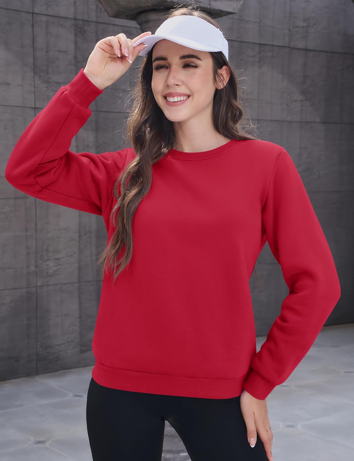 MAGCOMSEN Women's Sherpa Lined Sweatshirts Thermal Casual Crewneck Fleece Pullover Winter Warm Thick Tops - Image 3