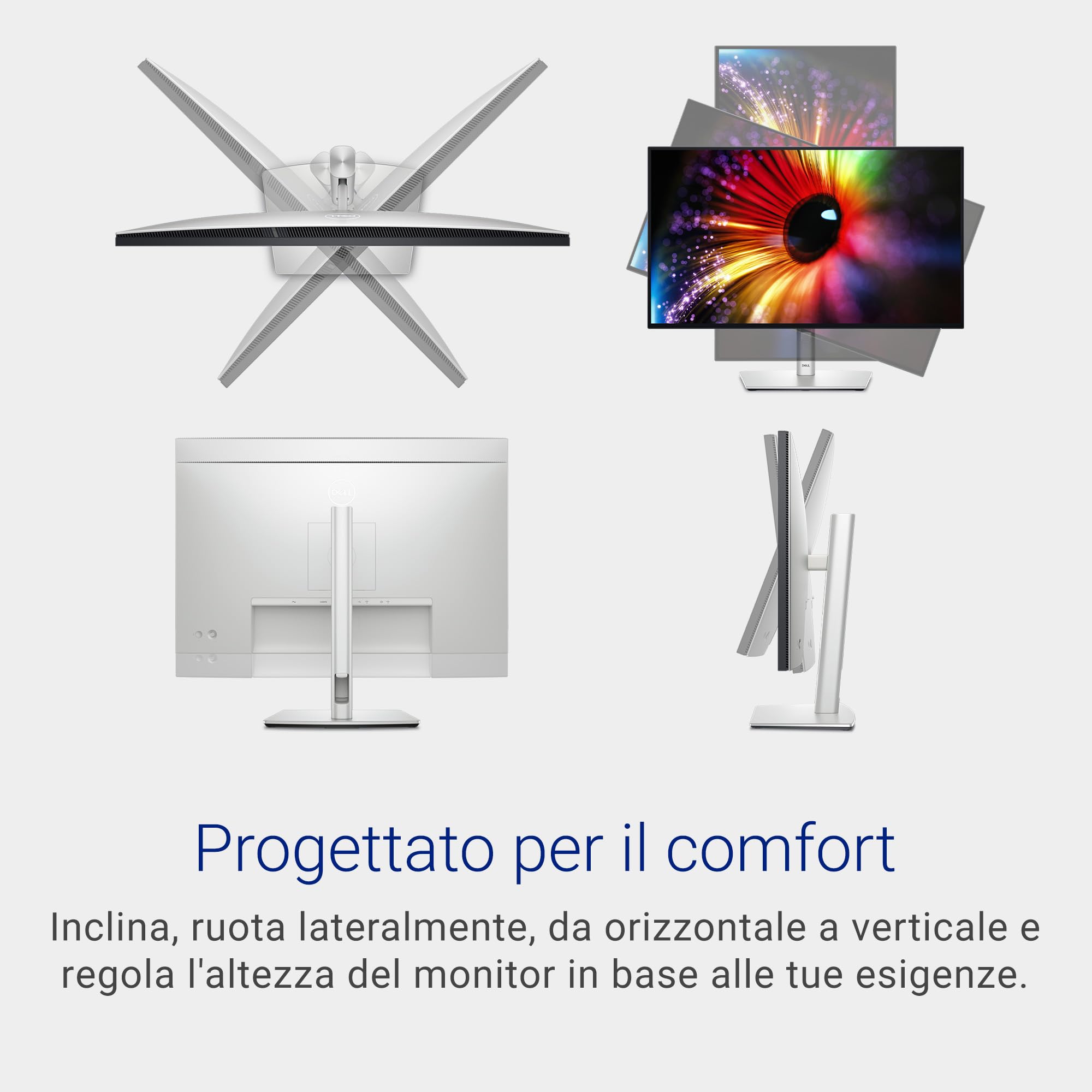 Dell U2724D UltraSharp 27" QHD (2560x1440) Monitor, 120Hz, IPS Black, 5ms, 98% DCI-P3, 2x USB-C, 2x DisplayPort, HDMI, 3x USB, 3 Anni di Garanzia, Argento