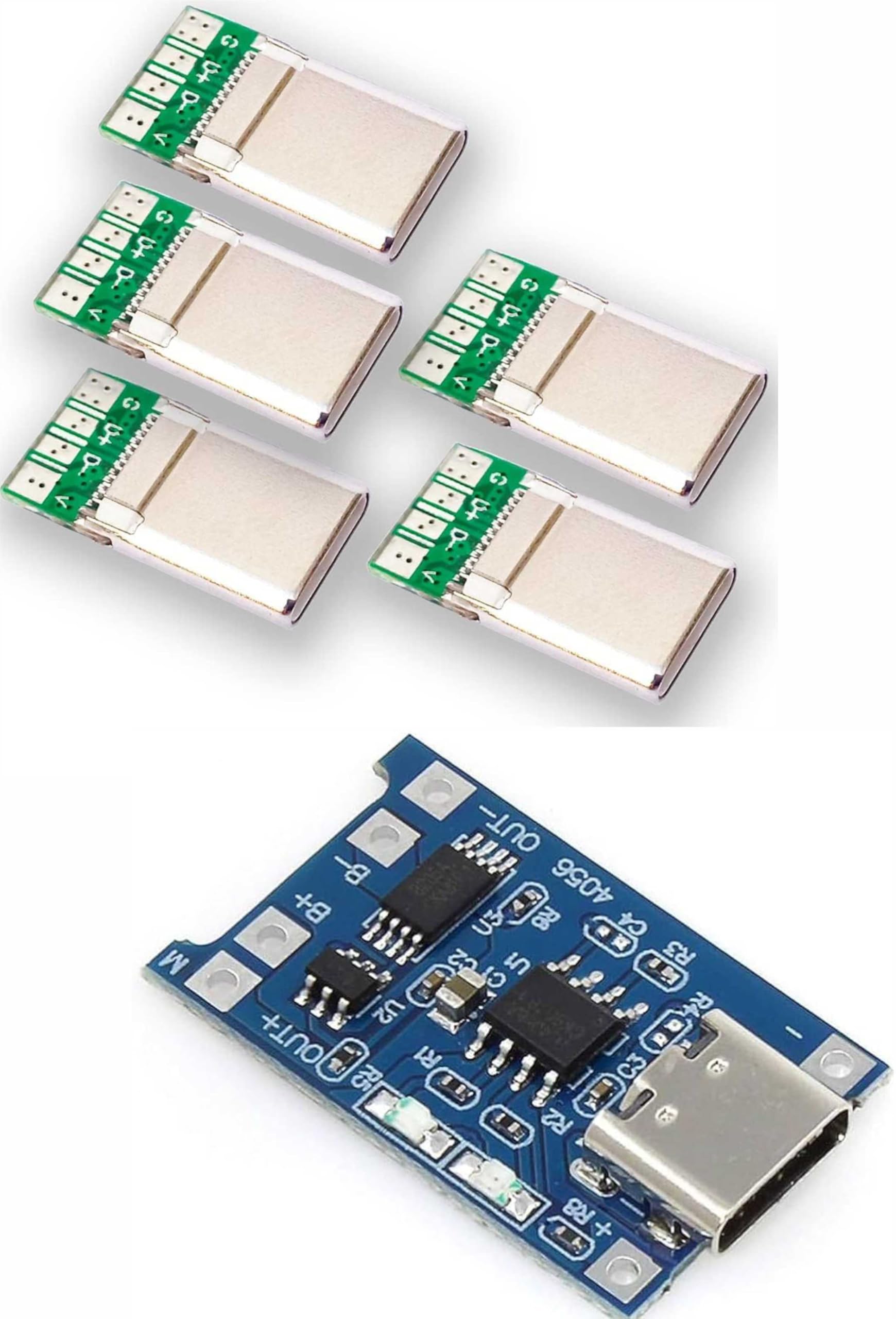 C-Type Male USB Port Card Plug Socket, 4-Pin Module Solder Connector with TP4056, 5V 1A, for 18650 Lithium Battery Charging Protection Board, Pack of 6-image-48