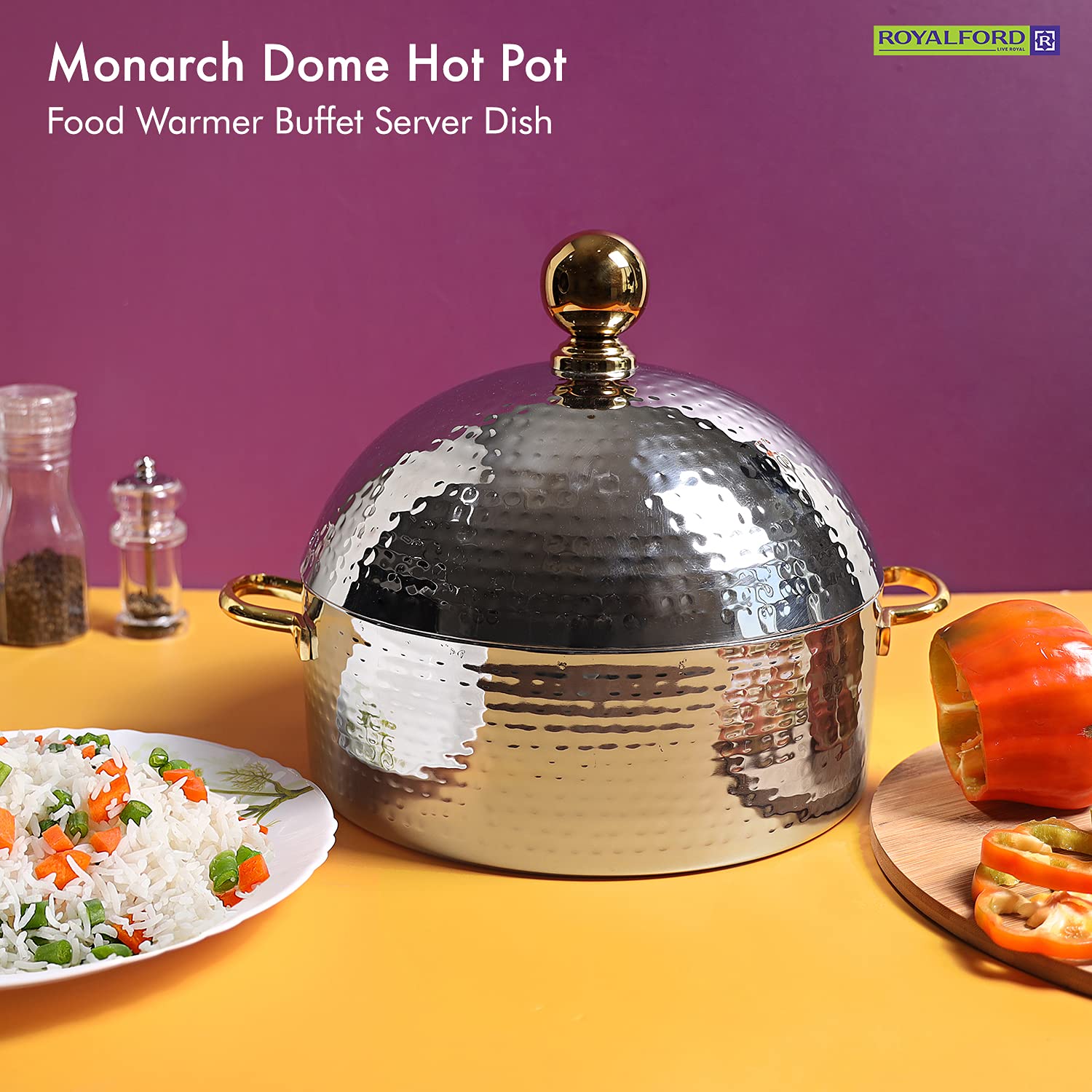 Buy Royalford Monarch Dome Hot Pot, 4L Stainless Steel Round Chafing