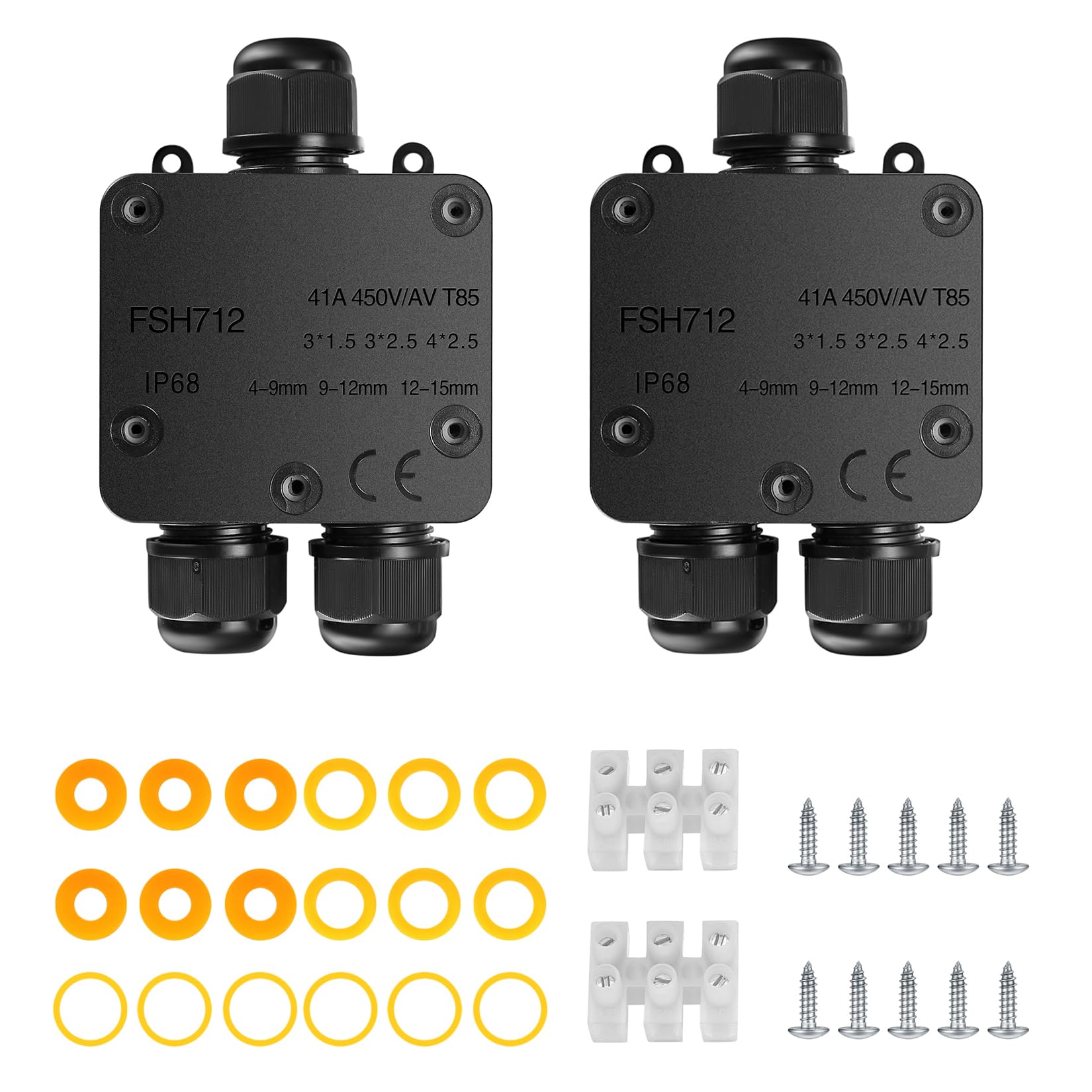 IP68 Abzweigdose Wasserdichte, Verteilerdose Außen, 3 Wege Verbindungsdose, PA9 Kabelverbinder für Garten Erdkabel Ø 4mm -15mm, Schwarz(2 Pack)