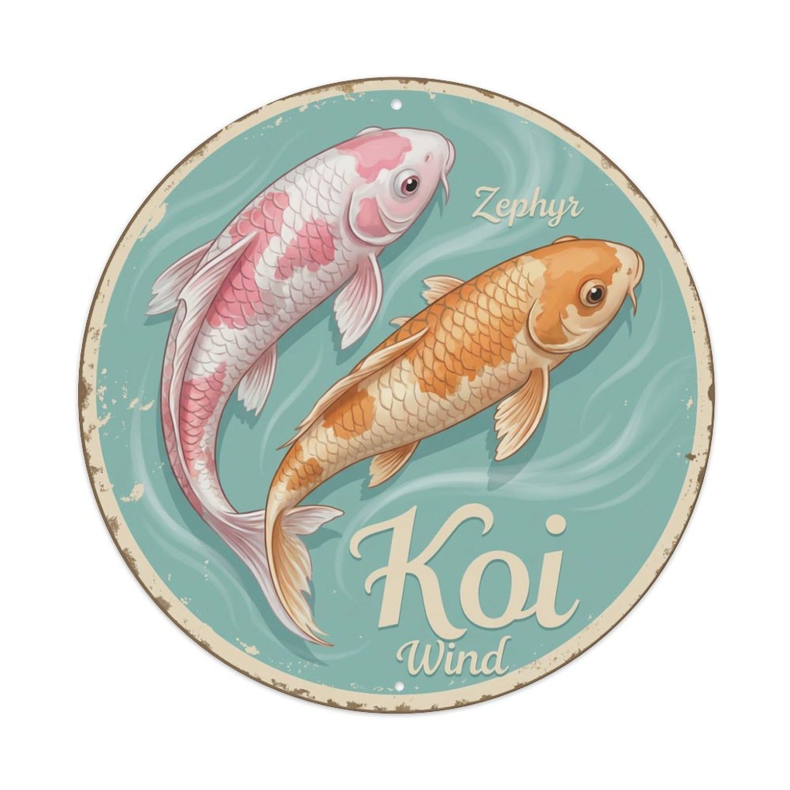 Koi Fish Zephyr Wind Breeze Waters Gentle Air Soft Flow Metal Tin Sign
