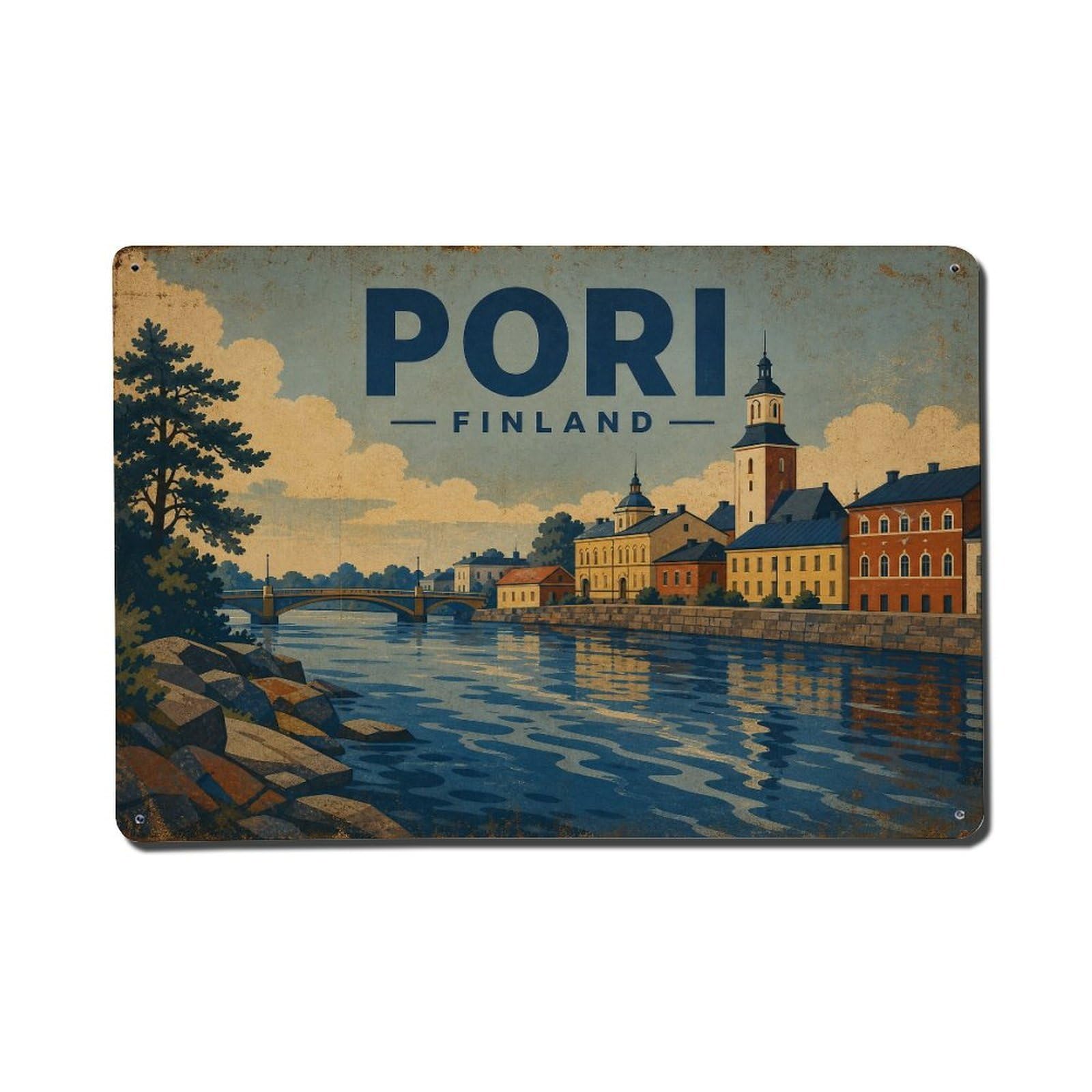 Metal Tin Sign Retro Travel Finland Pori
