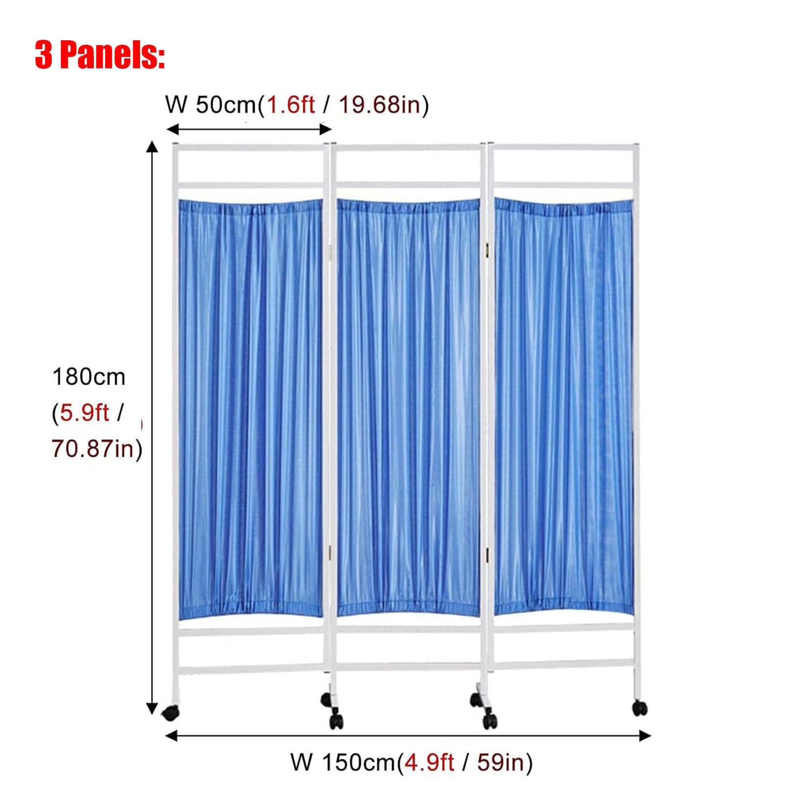 3 4 5 6 Panel Medical Mobile Privacy Screens, Folding Iron Frame Professional Hospital Grade Screen Partitions, Ward/Beauty Salon/Health Museum Standing Door Partition (Size : 3 Panels-W150c