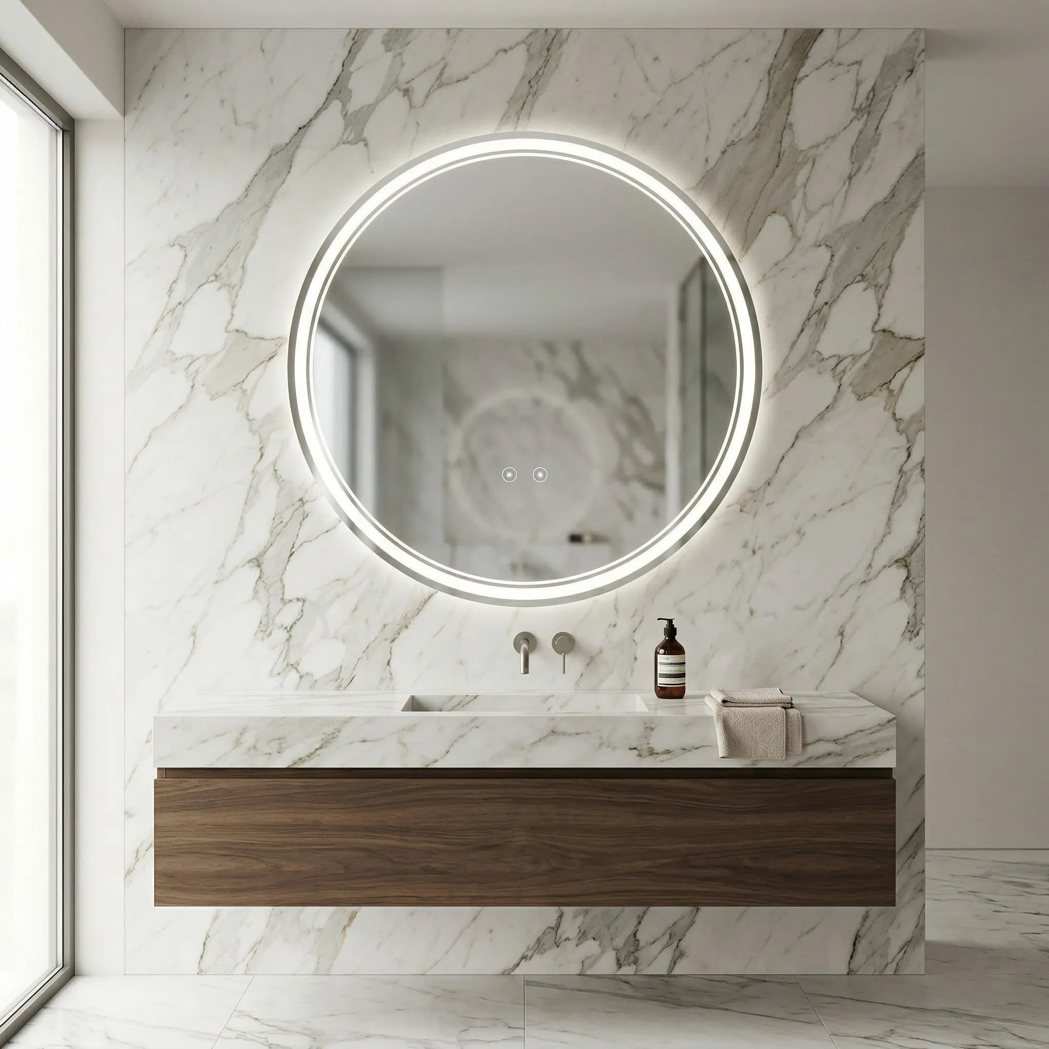 Rea - Lustro Ścienne Led Soft 90 Okrągłe - 2,5 x 90 x 90 cm