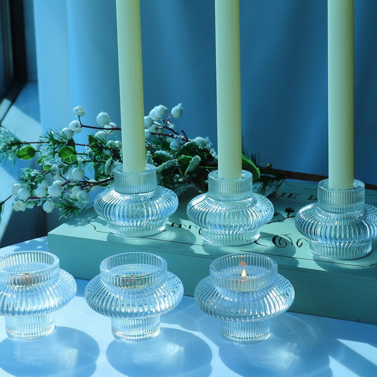 Vohocandle 6pcs Clear Candle Sticks Holder for Tealight & Taper Candles