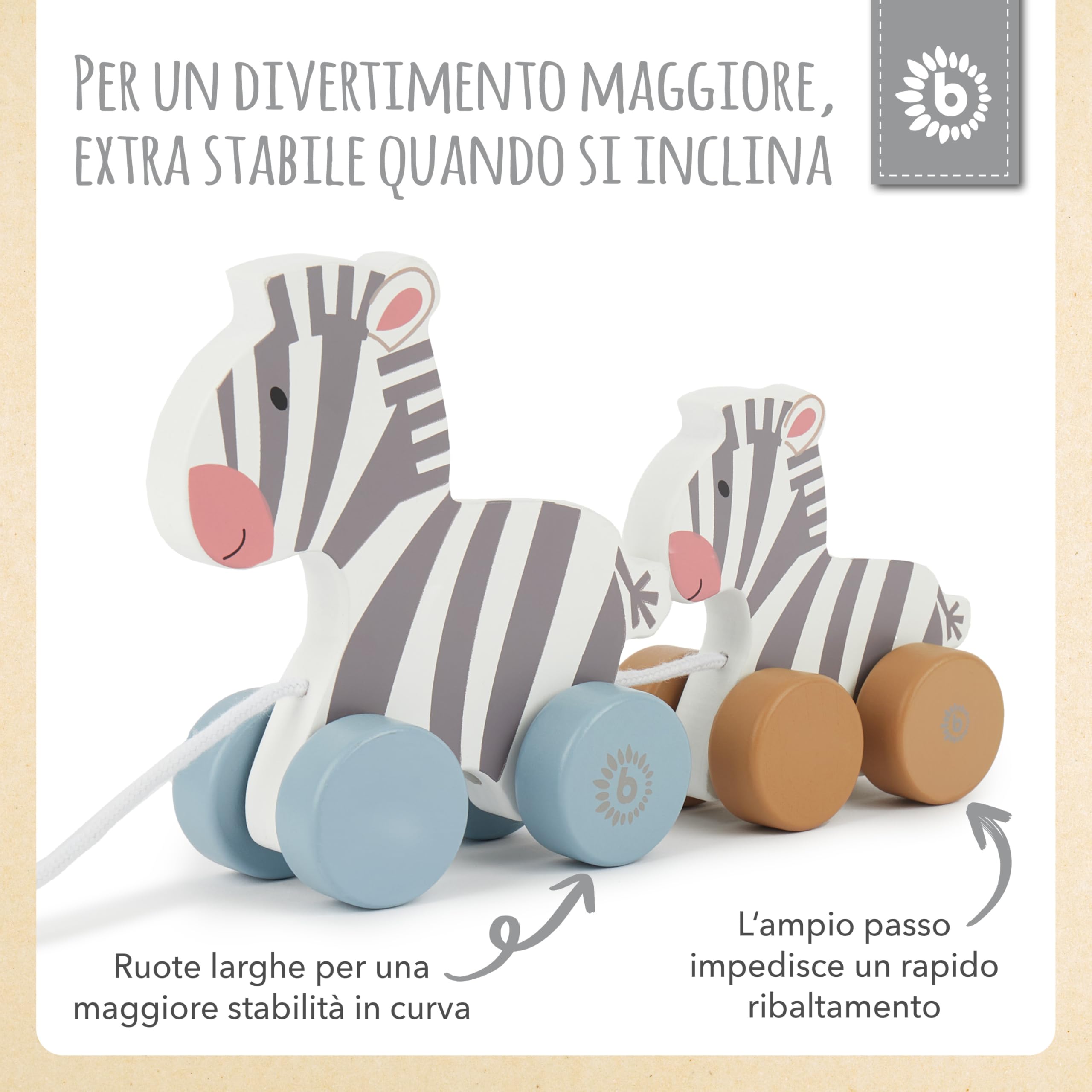 Bieco Giocattolo da Tirare in Legno - Carino Animale Zebra per Bambino a partire da 1 anno - Famiglia zebra