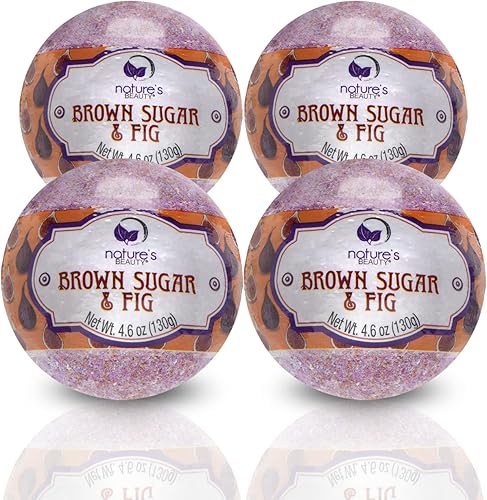 Nature's Beauty Bombas de baño de azúcar moreno e higo, natural hecha a mano, no mancha, bomba de spa de lujo, hidrata la piel seca, hecha con