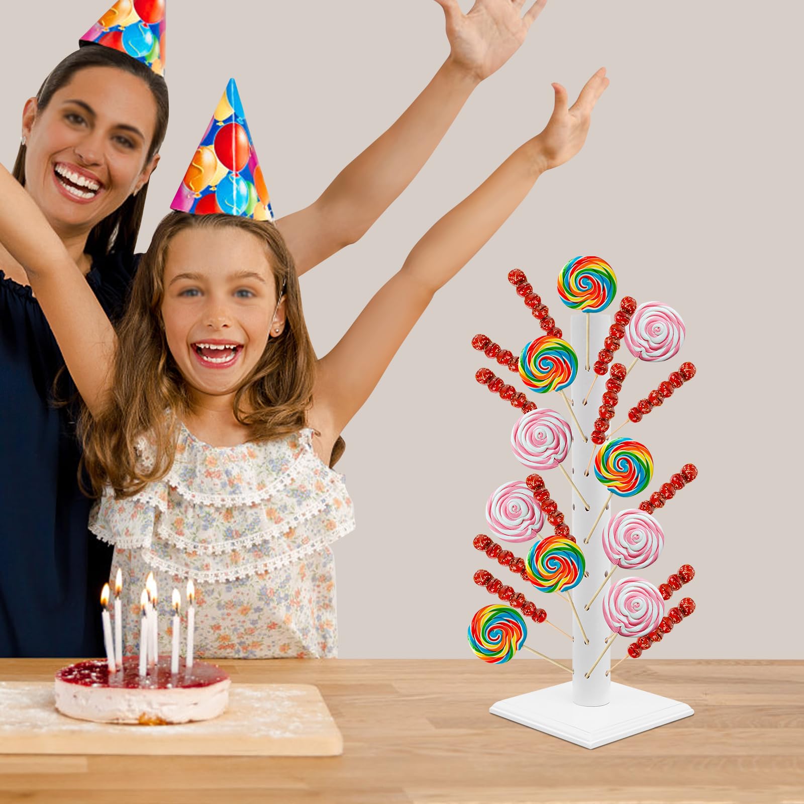 Soporte para piruletas de madera con 62 agujeros, para caramelos, para fiestas, cumpleaños, aniversarios, bodas, tiendas, cumpleaños, decoración (blanco)