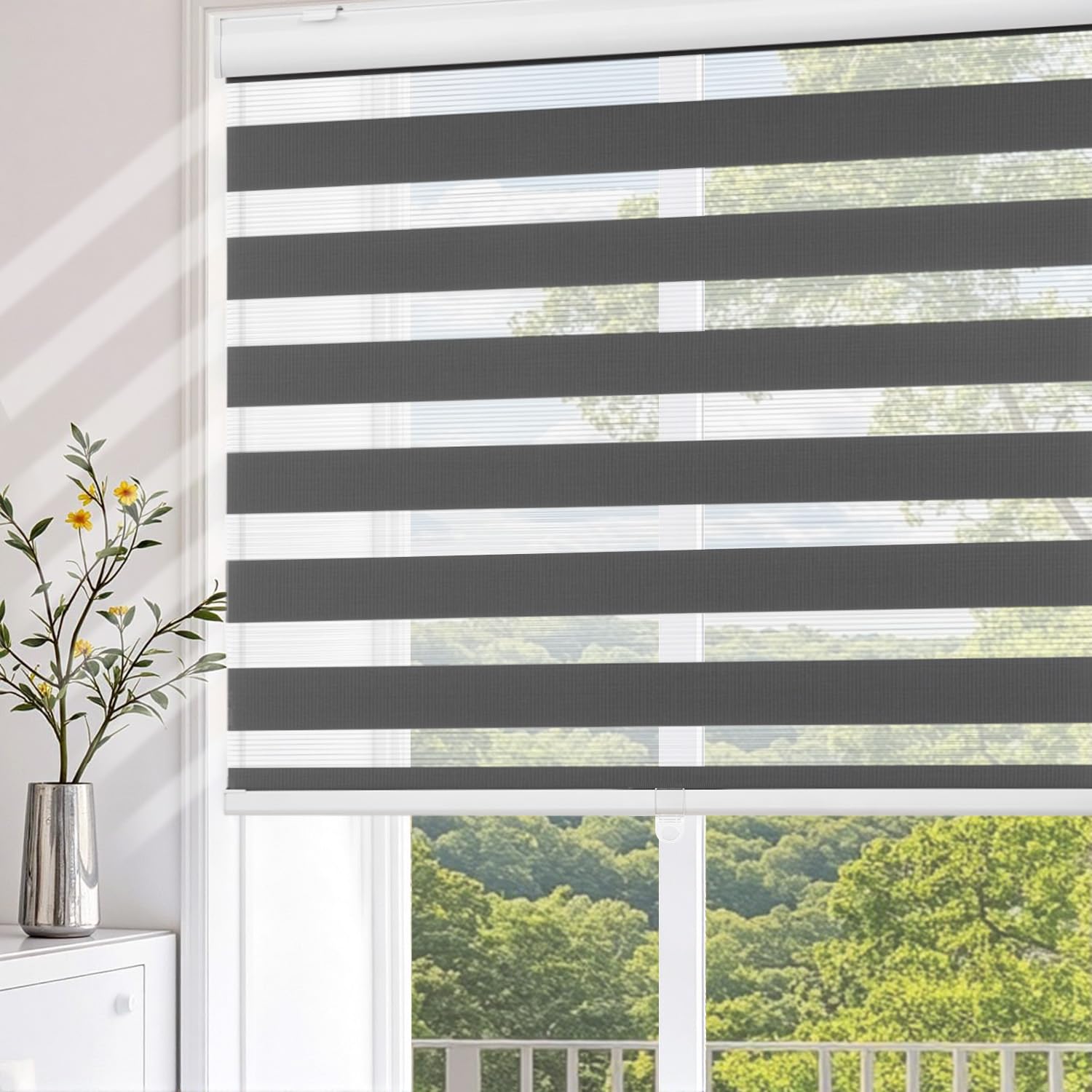 MNBANHGO Zebra Blinds for Windows, Cordless Window Shades, Free-Stop Light Filtering Roller Windows Shades, Roller Indoor Blinds for Kitchen Bathroom Windows, 30"W x 72"H in (76W cm x 183H cm), Grey