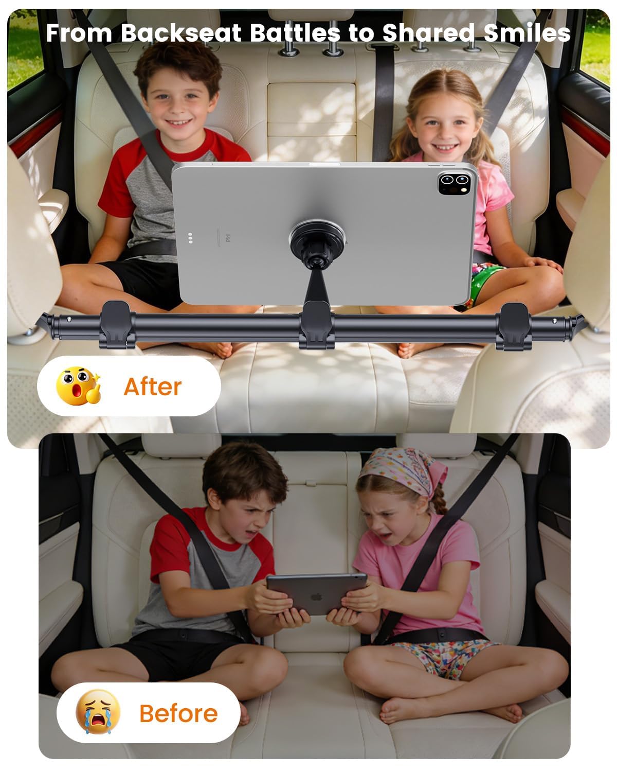 OHLPRO Kfz-Kopfstützen-Tablet-Halterung für Kinder, Roadtrip-Essentials – ausziehbare Aluminiumstange (max. 83,8 cm) für Mittelsicht, 360° drehbar, magnetischer Rücksitzständer, passend für Tablets