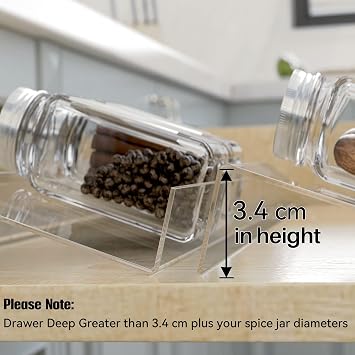 Spice Drawer Organiser Rack, 8 Pack Clear Expandable Seasoning Drawer Organiser 33 to 66cm, Adjustable Spice Rack for Inside Drawer Holds up 56 Spice Jars (Jars not Include)