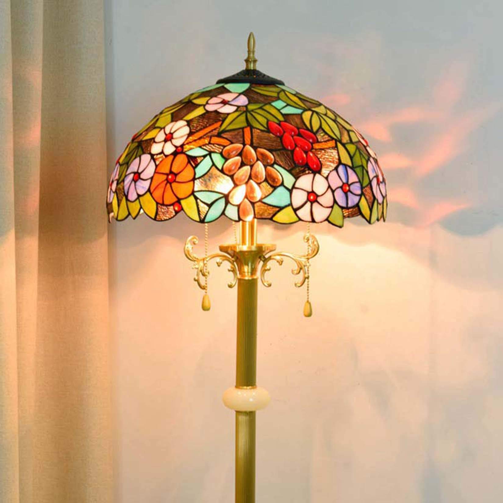 16" Lampa podłogowa w stylu Tiffany do sypialni, ręcznie robiona lampa podłogowa z witrażem winogronowym, antyczne zabytkowe lampy do czytania do salonu, oświetlenie przy łóżk