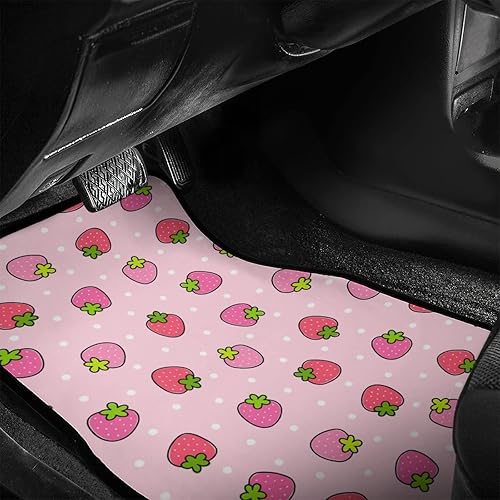 Miniatura 5 de Delerain Alfombrillas de coche de 4 piezas con diseño de fresa rosada, alfombra delantera y trasera, con parte trasera de goma, para todo tipo de