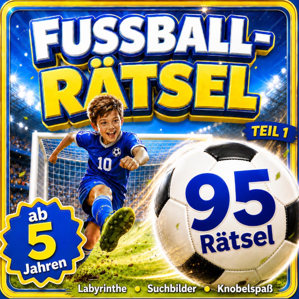 Fußball Rätselbuch für Kinder ab 5 Jahren – 95 Rätsel für Fußballfans: Labyrinthe, Suchbilder, Fehlersuche & Knobelaufgaben – Fußball Buch für Kinder – Geschenk für Jungen Activity Book