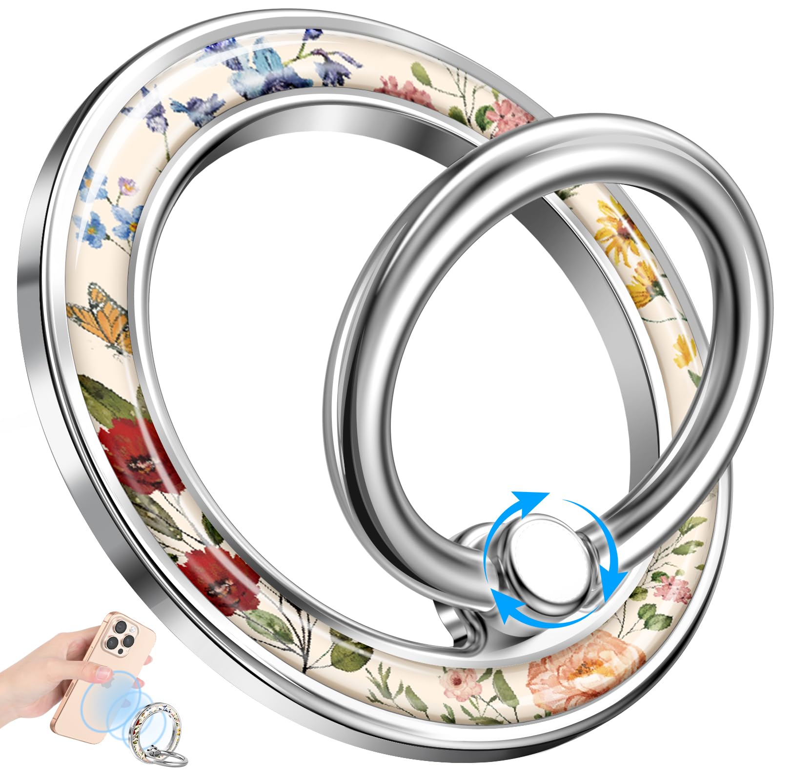 LISEVO Phone Ring Holder Compatible with MagSafe - Magnetic Cell Phone Grip for Women Girls Magnet Removable Finger Ring Grip Stand Cute Girly Vintage