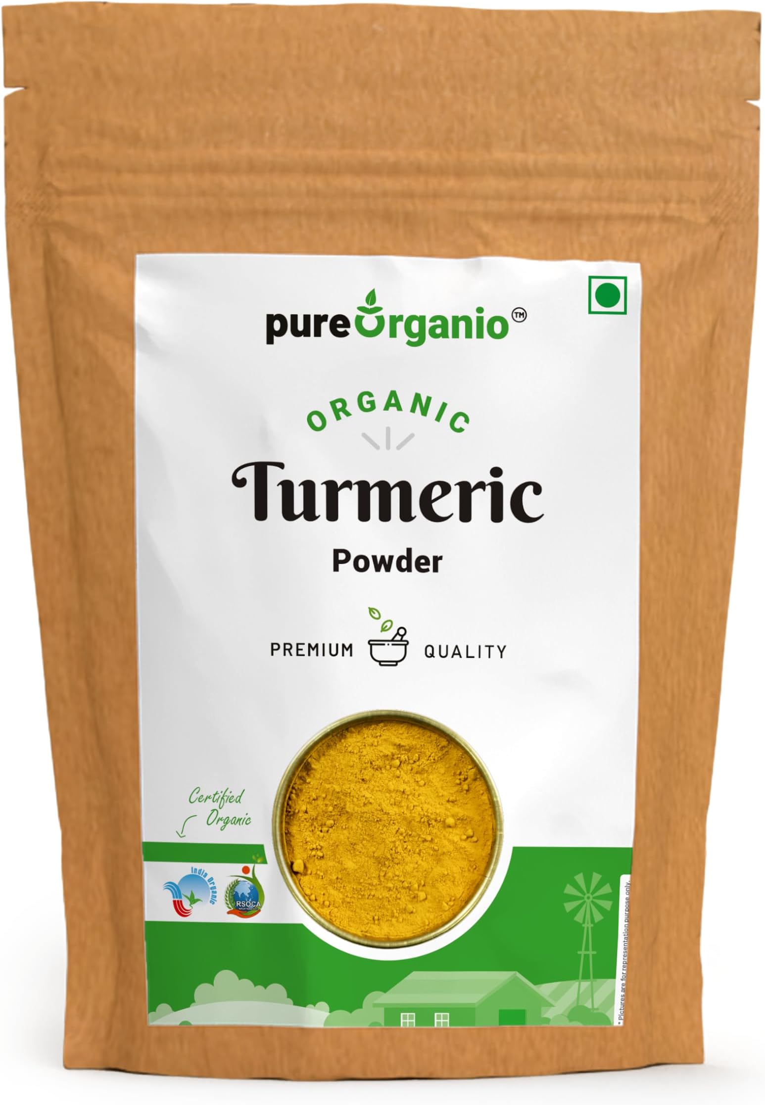 Pure Organio Organic Turmeric Powder, Haldi Powder Organic, Ideal for Eating, Drinking, Cooking - Natural, Fresh Turmeric Root Powder Indian Organic NPOP Certified (200 Gm)