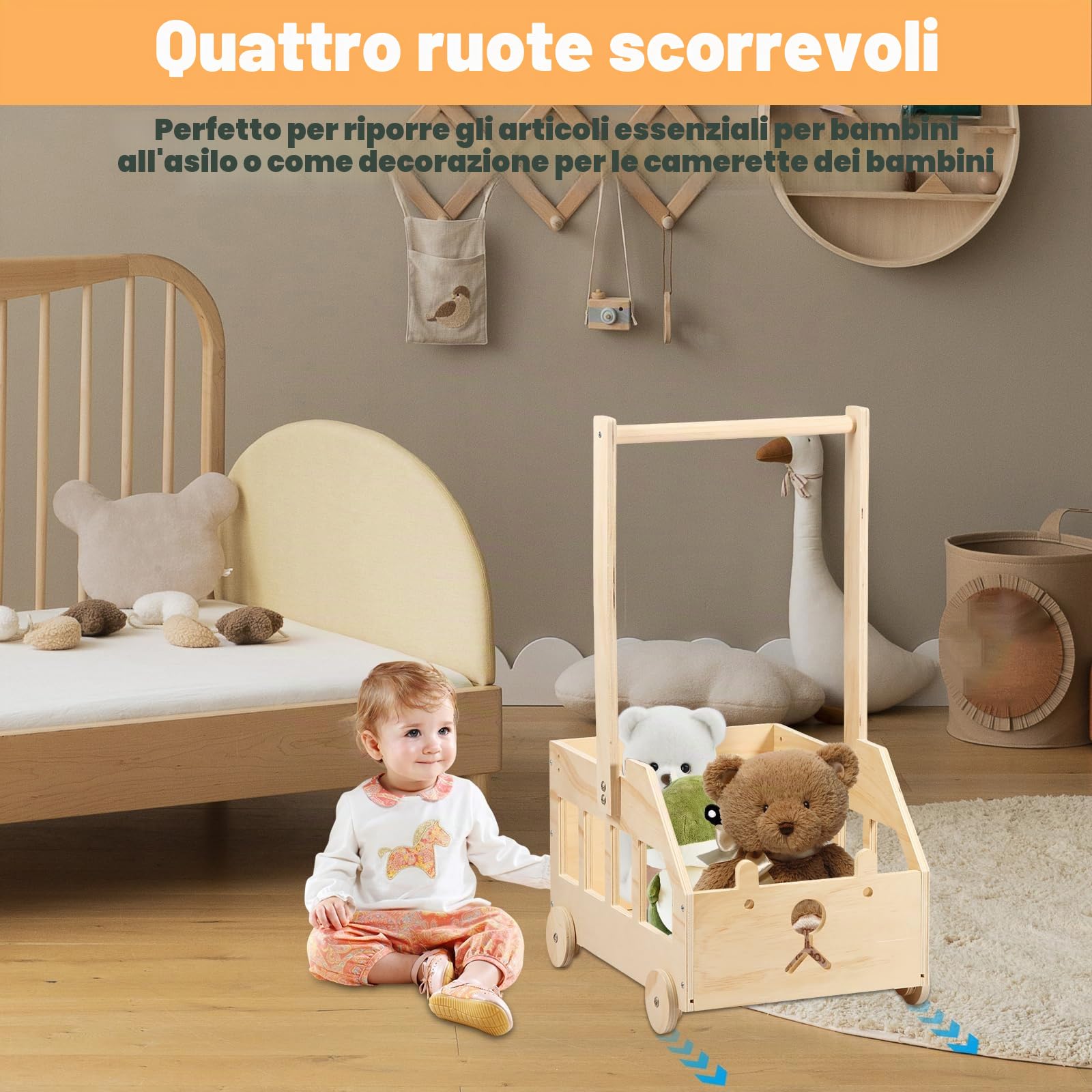 Cestino per bambini in legno, regalo con manico, shower idea regalo per neonati, cesto portabiancheria per compleanni, Natale, nuovi genitori (E)
