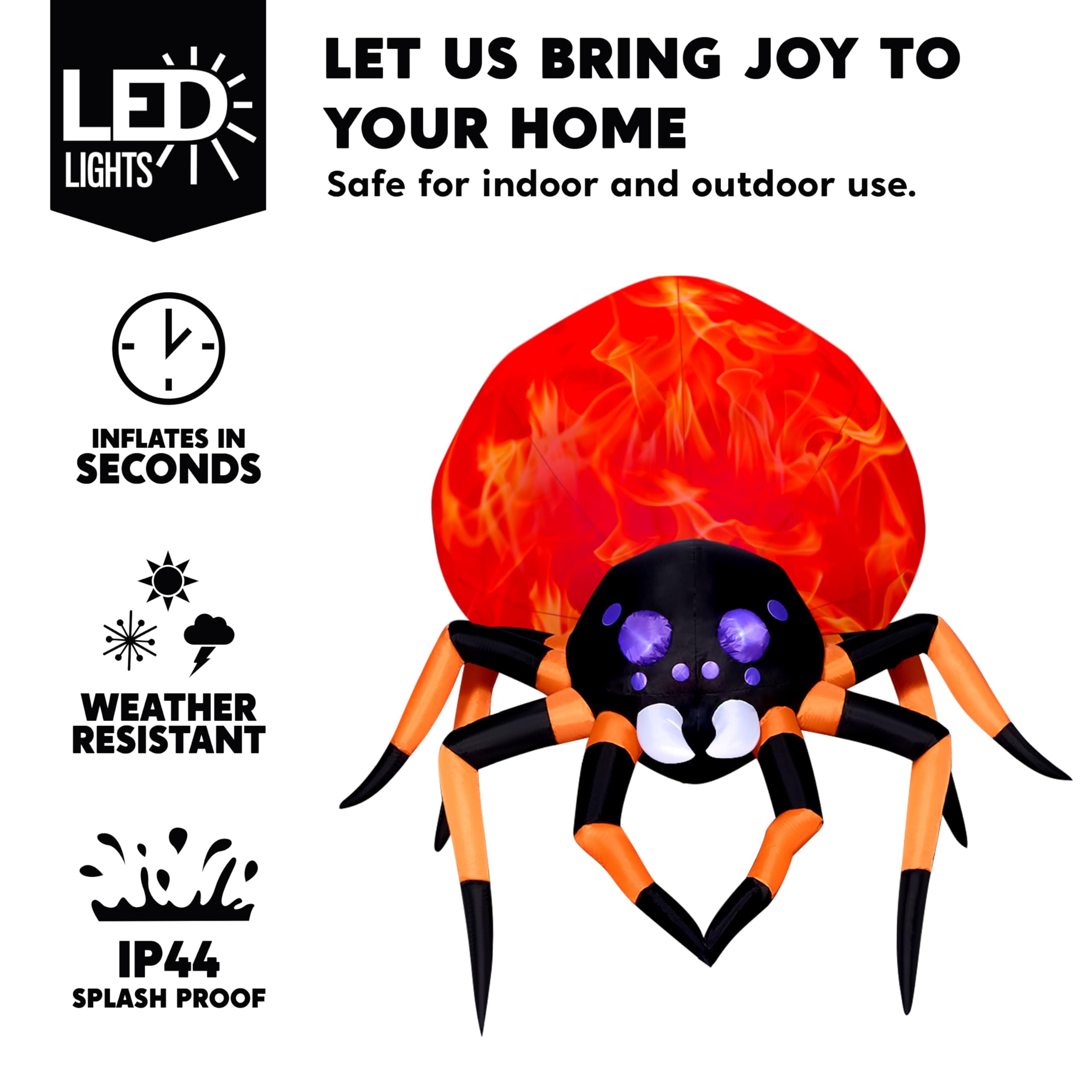 JOIEDOMI 8 Fuß aufblasbare, hängende Halloween-Spinne mit Spinnennetz-Lichtern und eingebauten LEDs. Ideal als Party-Dekoration für Halloween drinnen und draußen im Hof, Garten oder auf dem Rasen.