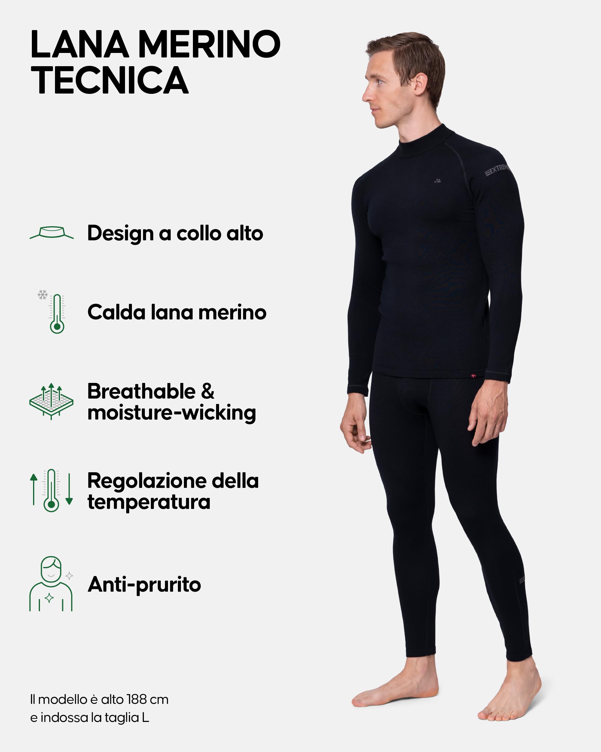 DANISH ENDURANCE Completo Termico Uomo in Lana Merino, per Il Freddo Estremo, Pantaloni Lunghi da Uomo, Maglia Termica Invernale