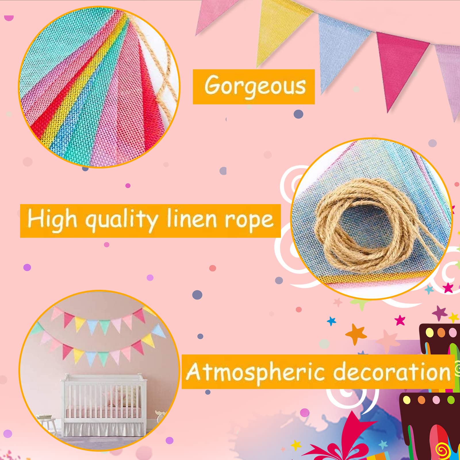 10 Metri Di Bandierine Colorate In Feltro | 120 Pezzi Per Decorazioni Feste Compleanno Matrimonio | 12 Colori - 5
