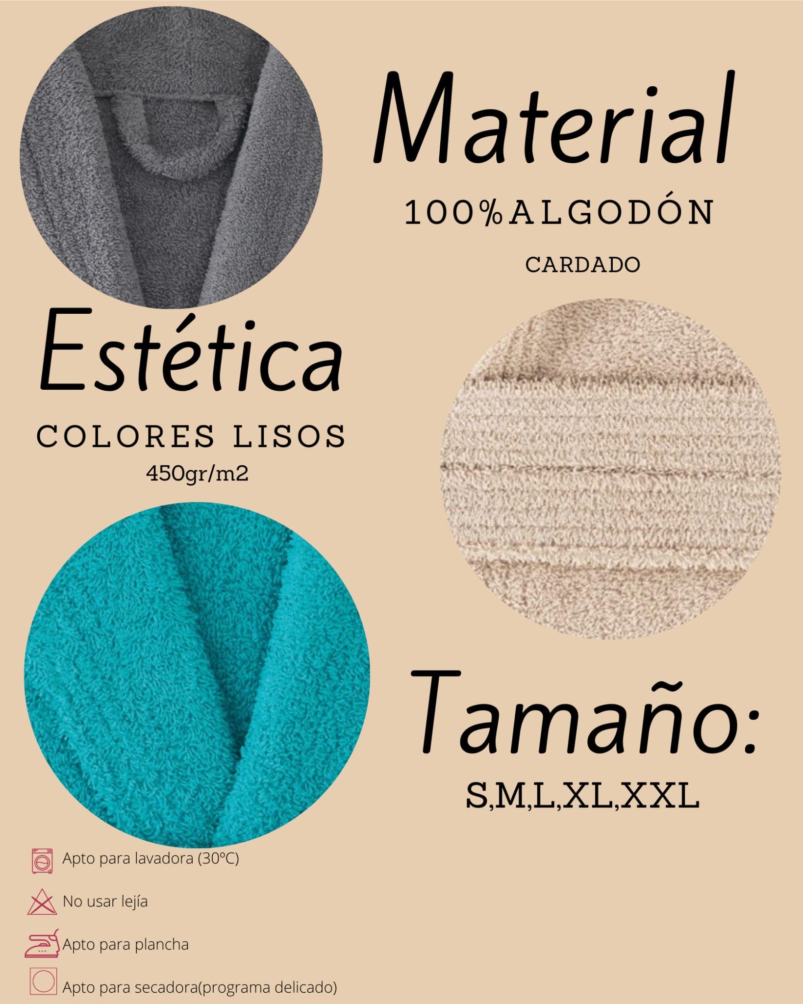 NH NOVOTEXTIL HOGAR Albornoz 100% Algodón Cardado 450gr/m2 Unisex Ultra Suave Absorbente Secado Rápido