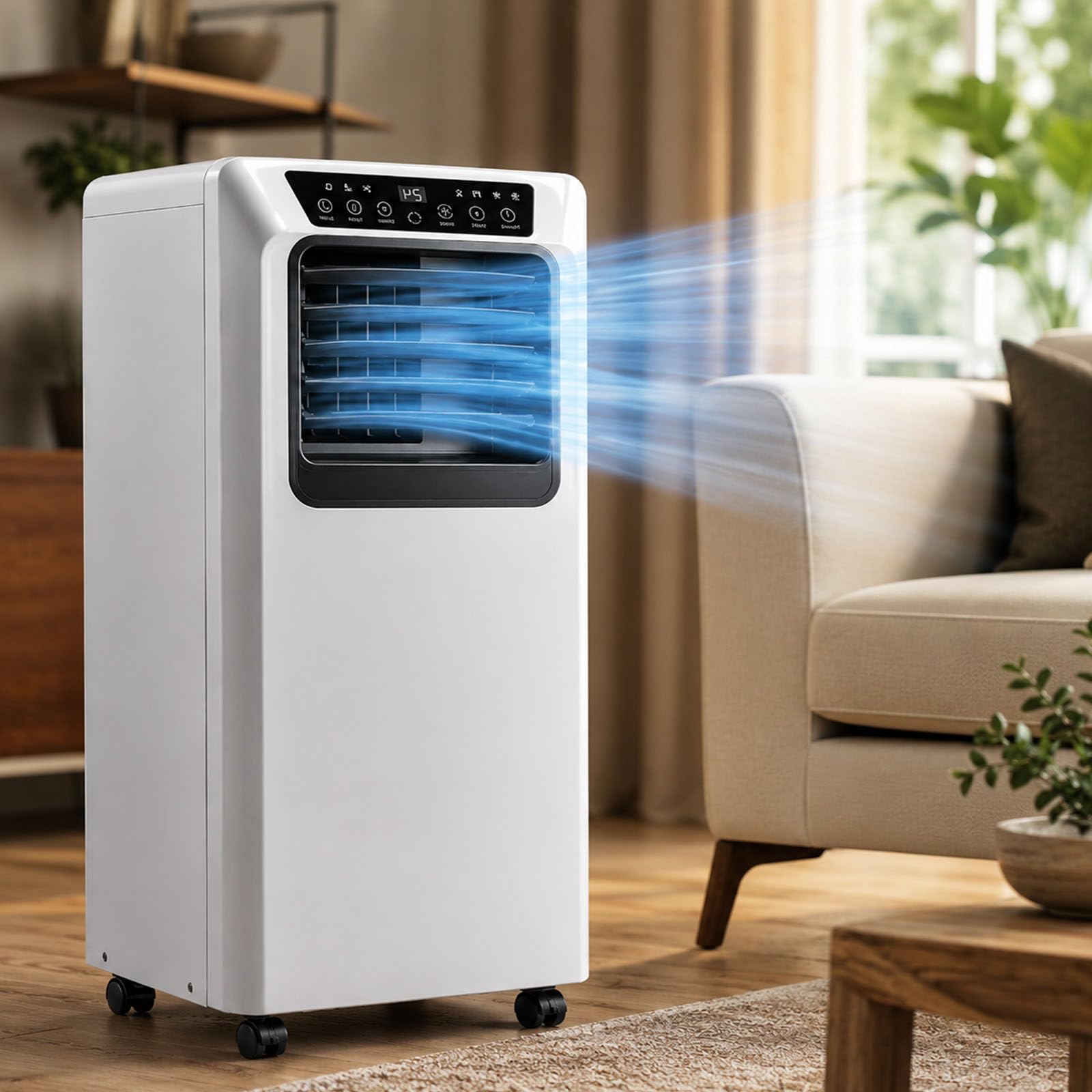 ErShangMao Portable Air Conditioner, Mobile Air Conditioner,Indoor Ac Unit With Wide 120° Swing, Moisture Removal, Led Remote And Exhaust Hose For Bedroom, Home Office, Caravan And Motorhome 9000BTU