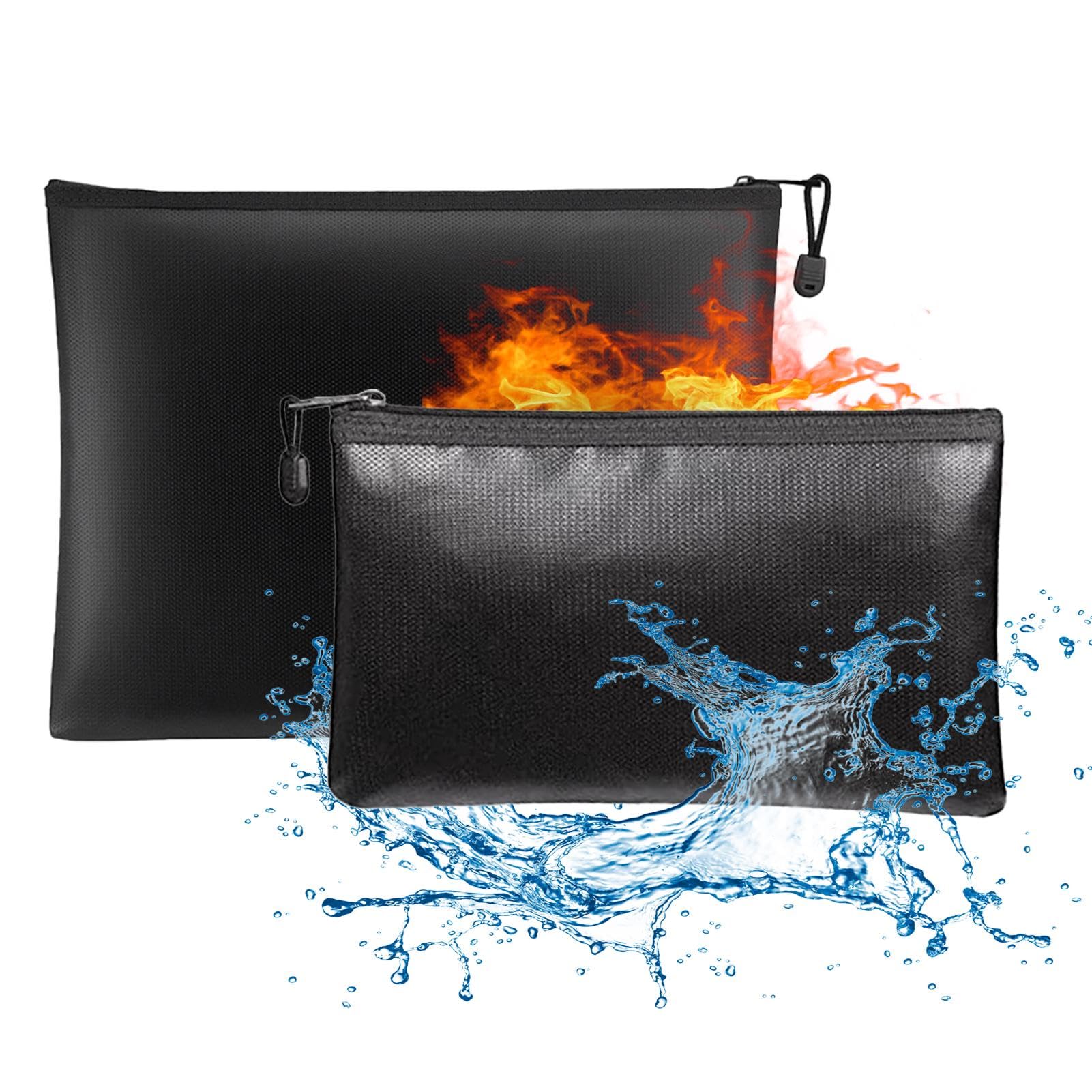 Feuerfeste Dokumententasche 2er-Set, sichere wasserdichte Brieftasche Dokumententasche Tasche Container Geldkassette Aufbewahrung für Dokumente, Pass, Geld, Bankunterlagen, 29,5 x 20,5 cm, 28 x 18 cm Baumarkt