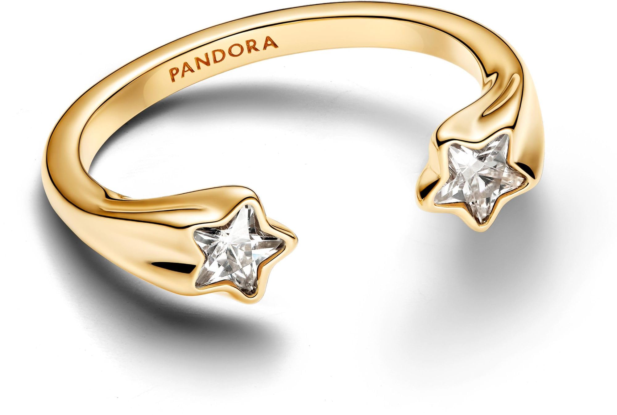 PANDORA Moments 163582C01-54 - Anello aperto a forma di stella cadente in argento sterling con lega di metallo placcato oro e zirconi, misura 54, Argento sterling, Zirconia cubica