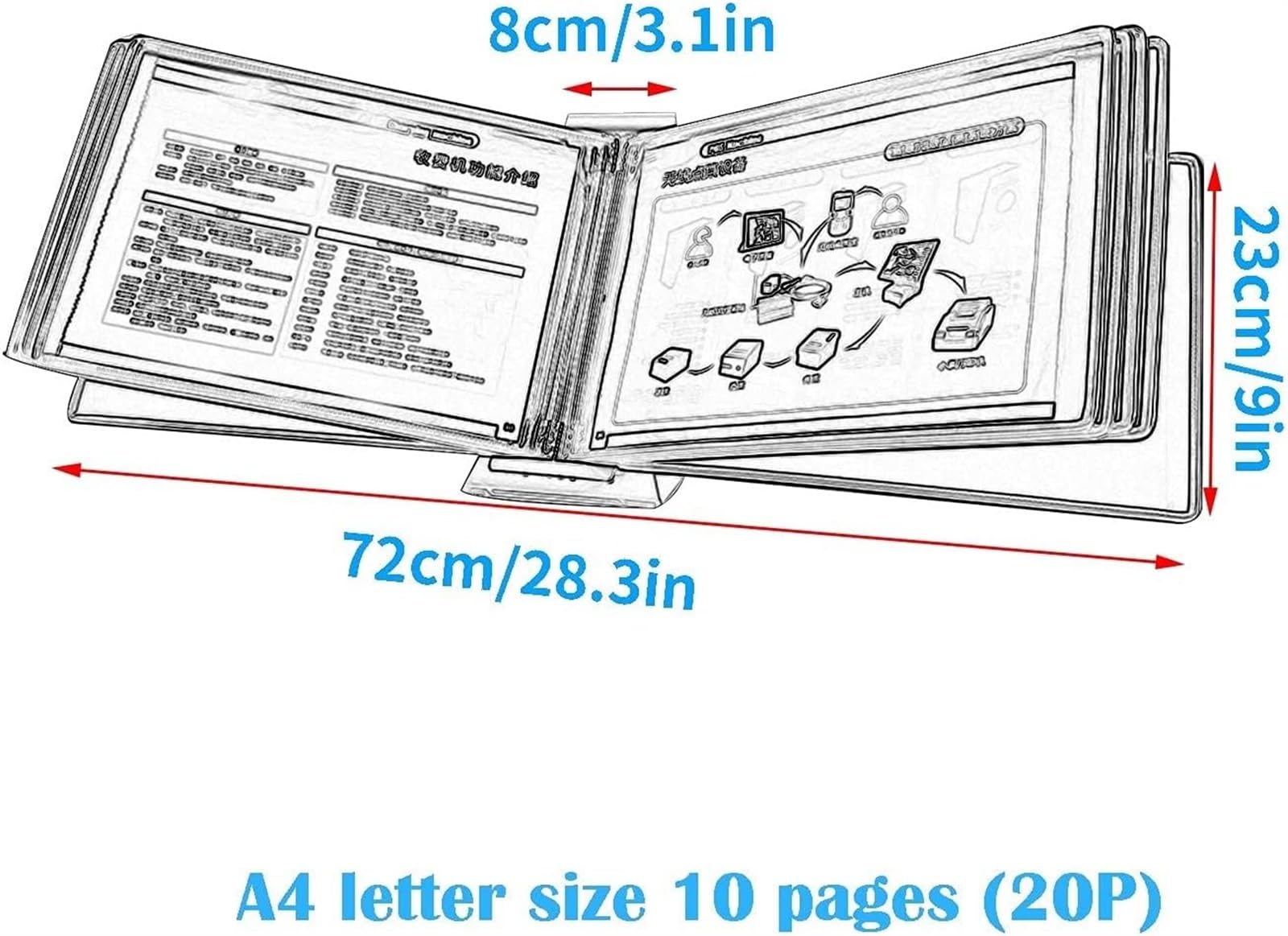 Organizer na biurko — stojak na katalogi, 10-stronicowy, dwustronny panelowy system referencyjny na katalogi, system referencyjny na komputer stacjonarny/ścienny w formacie A4, montowany na ścianie or