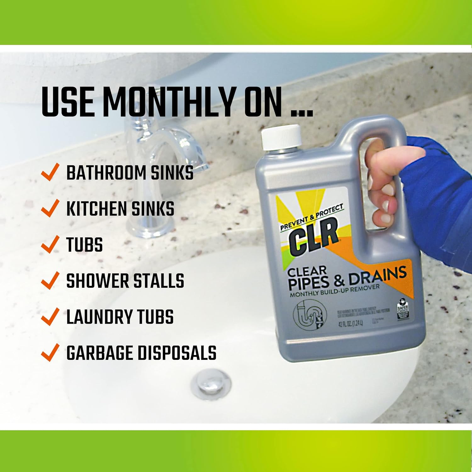 CLR Clear Pipes & Drains Clog Remover and Cleaner, For Shower, Sink, Toilet, Garbage Disposal, 42 Ounce Bottle : Health & Household