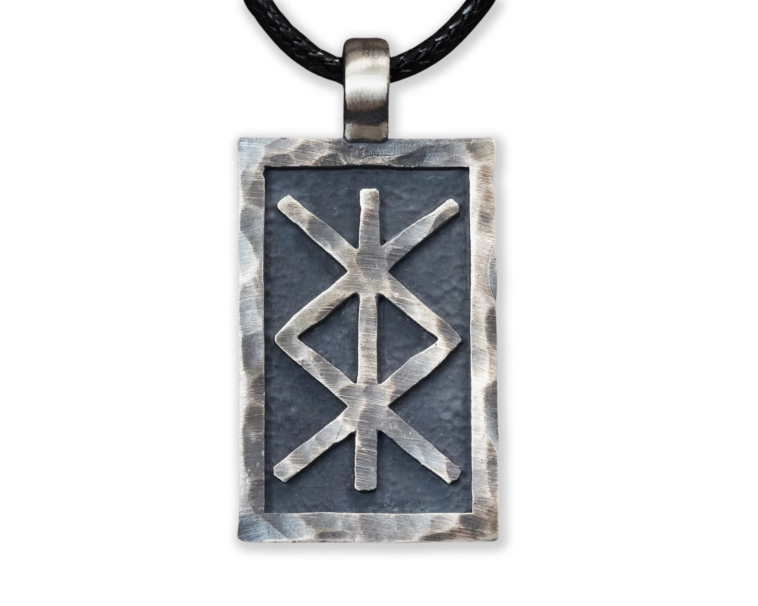 Baldur Jewelry Bindrunen-Kette mit Futhark-Anhänger aus Messing | Gravierte Bindrune mit gehämmerter Antikstruktur und verstellbarem Band, inspiriert vom Älteren Futhark.