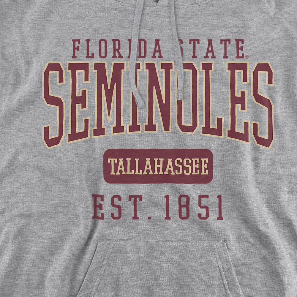 Florida State University FSU Seminoles Official Est. Date Unisex Adult Pull-Over Hoodie,Athletic Heather, Medium