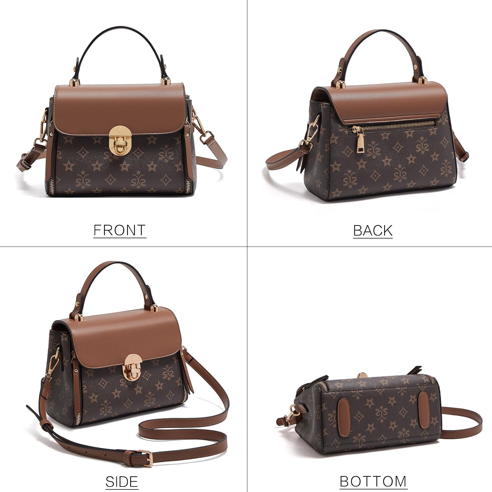 LAORENTOU Designer Satchel Bag for Women, Crossbody Bag for Ladies with Buckle, Medium Purses with Adjustable Shoulder Strap(Brown)