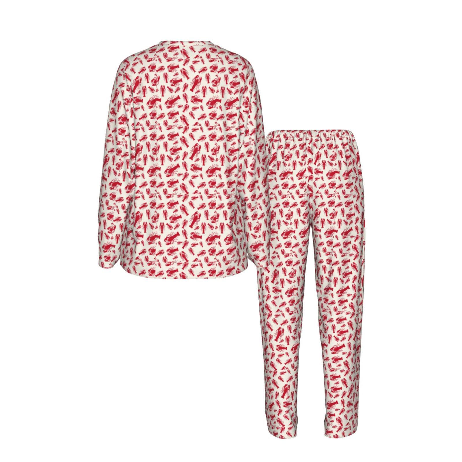 Pigiama abbinato a maniche lunghe da donna con stampa aragosta rossa morbida elastica coulisse casual Daywear