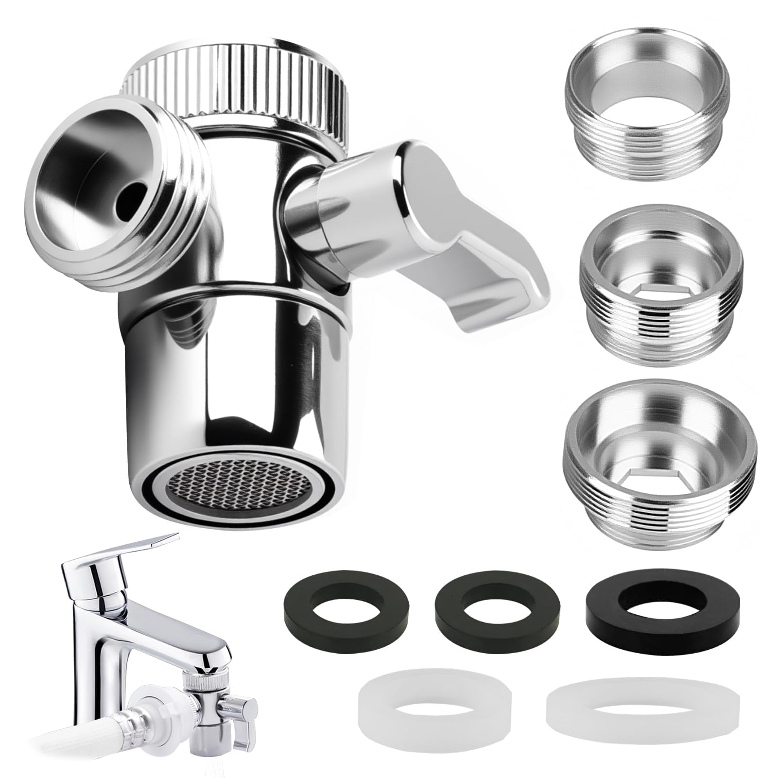 3 Way Shower Head Diverter Valve, Tap to Shower Adapter for Bath Taps Brass Splitter Faucet Chrome M22 X M24/M28 Adapter Mixer Bath Tap Hose Shower Arm Diverter for Bathroom Bathtub Kitchen Sink