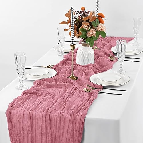 Miniatura 10 de Paquete de 12 caminos de mesa de gasa de 35 x 120 pulgadas, camino de mesa de gasa bohemio de 10 pies, camino de mesa largo para decoración de mesa